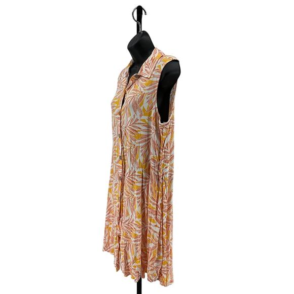 Como Blu Floral Dress WMNS Medium Orange White Sleeveless Button Up Midi Rayon - Picture 3 of 7